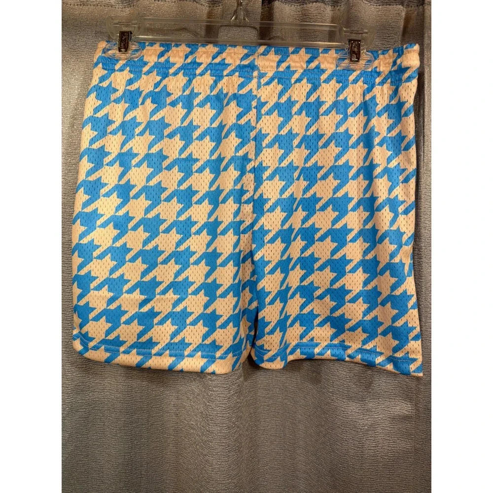 BKTSQD Kids Blue Houndstooth Mesh Basketball Shorts Chenille Patch YXL NEW